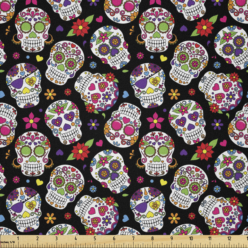 Dadrianna All Souls Day Floral Sugar Skulls Fabric