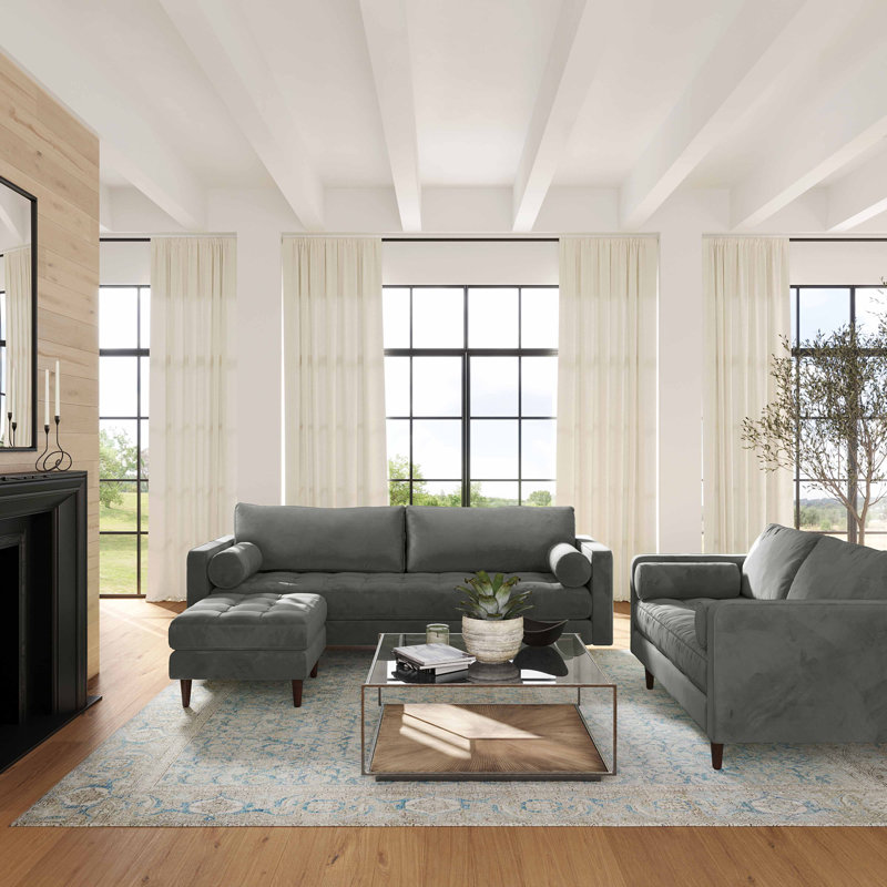 Gateshead Velvet Sofa, Velours gris cendré