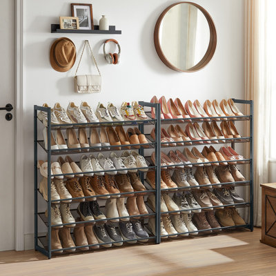Shoe Rack, 12-Tier Shoe Organizer, Metal Shoe Storage For Garage, Entryway, Set Of 2 6-Tier Stackable Shoe Shelf, With Adjustable Flat Or Angled Shelves, Holds 48-60 Pairs
