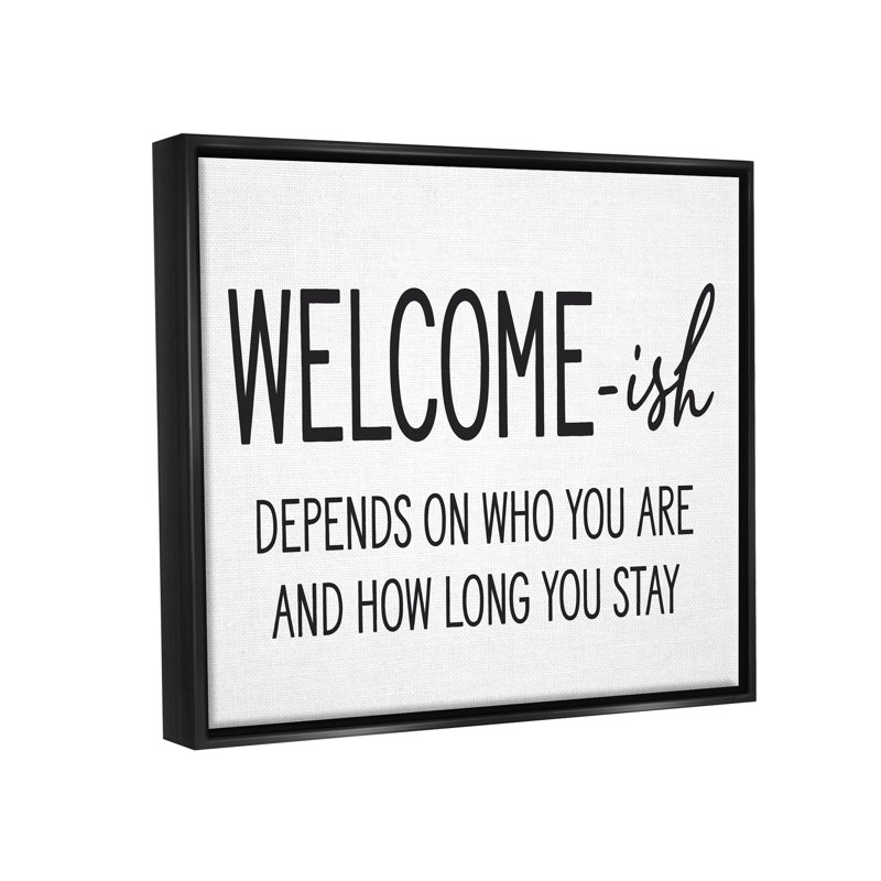 Art textuel sur toile, "Welcome-Ish", Cadre flottant noir de jais, H 25 po x l 31 po x P 1,7 po