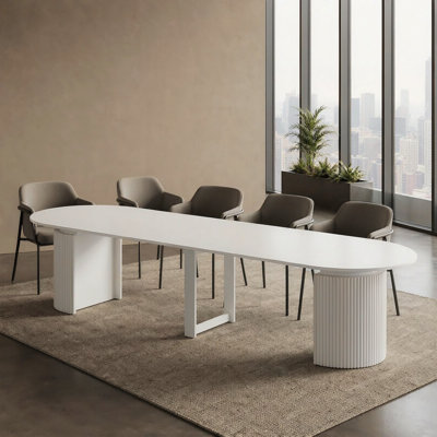 132.8'' Extendable Wood Conference Table, Foldable Oval Meeting Table Seats 1-10