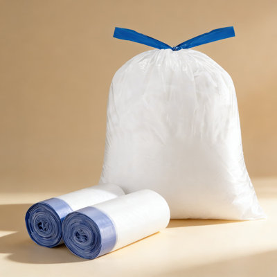 8 Gallon Drawstring Trash Bags, 60 Count - Thickened Leak-Proof Garbage Bags For Kitchen, Bathroom, Office & More, Easy-Tie Design For 8 Gallon Trash Cans