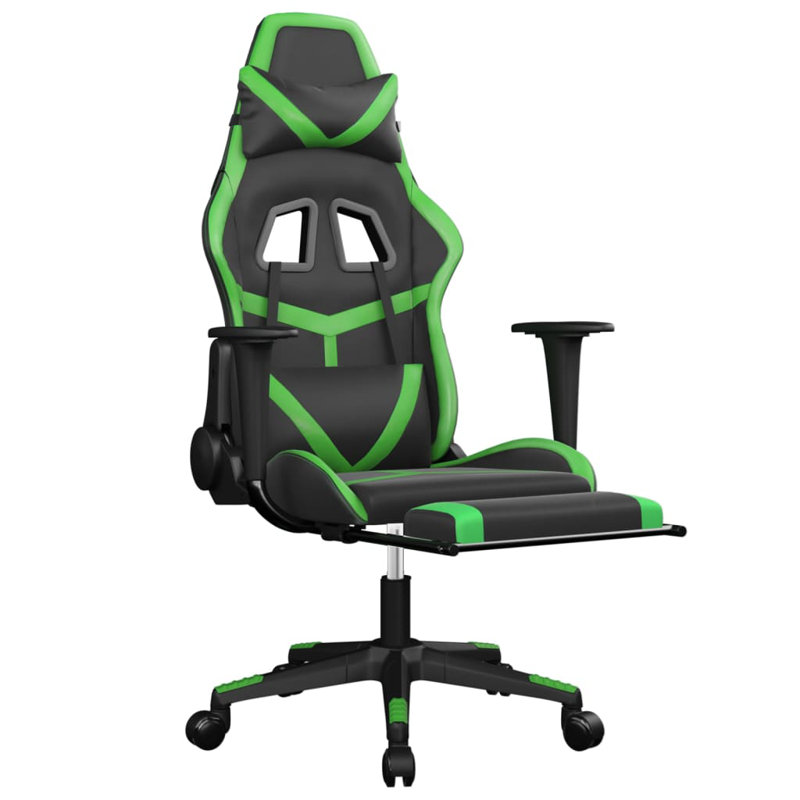 Massage Gaming Chair with Footrest Faux Leather, Black/Green