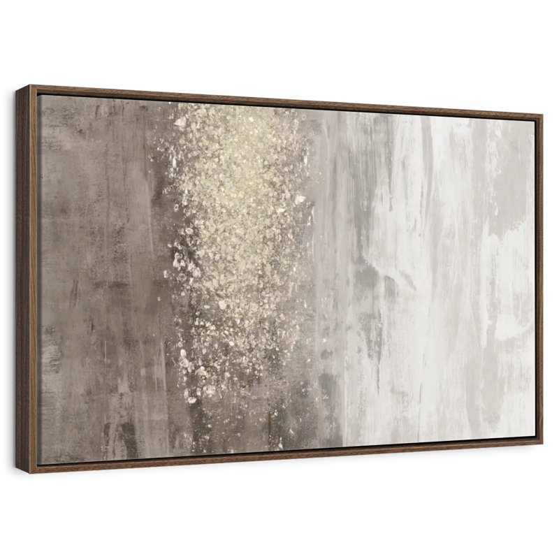 Glitter Rain II, 37 po x 25 po, Cadre flottant noyer