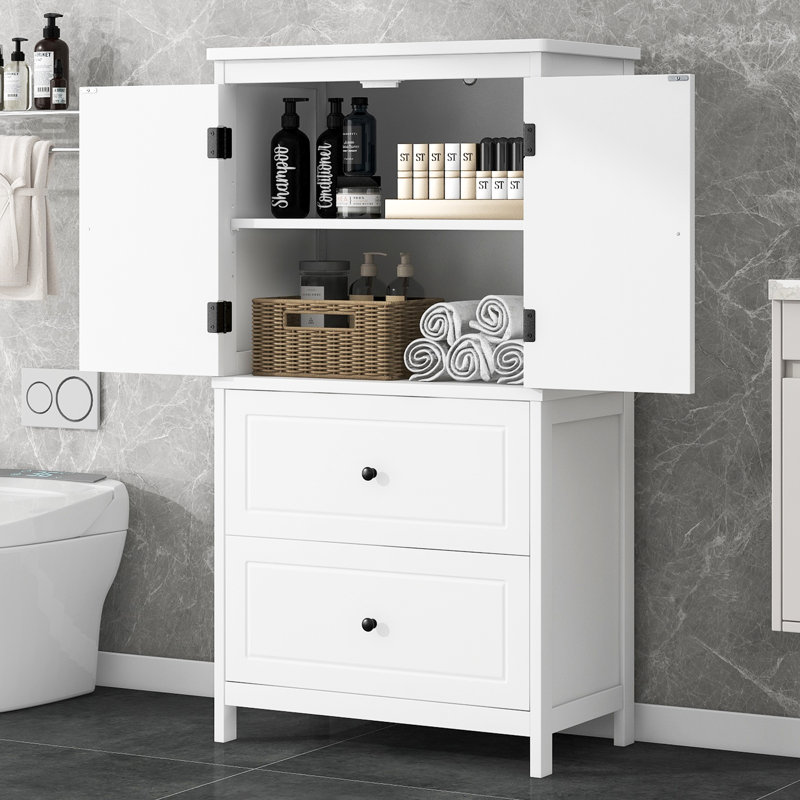 Fenwick Modern Bathroom Cabinet With Drawers And Adjustable Shelf, MDF, Anti-Tipping, White