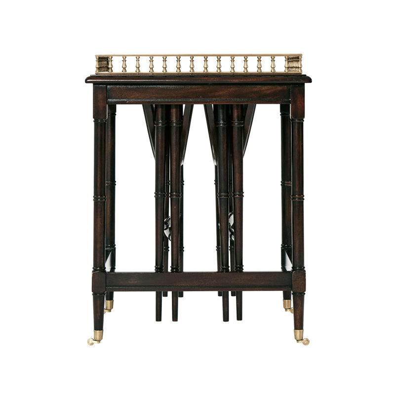 Mahogany Brown Solid Wood Nesting Tables with Brass Accents