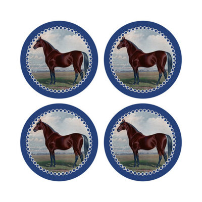 English Thoroghbred Red Vegan Leather Round Coasters