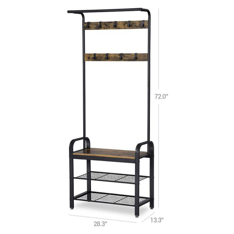 Daijon Hall Tree 28'' Wide with Shoe Storage, Rustic Brown