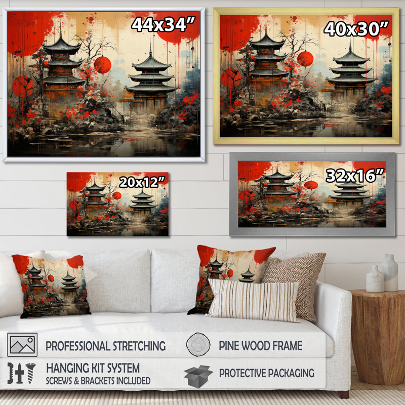 Asian Art Urban Fusion, reproduction d'art sur toile, H 12 po x l 20 po x P 1 po, Cadre flottant doré