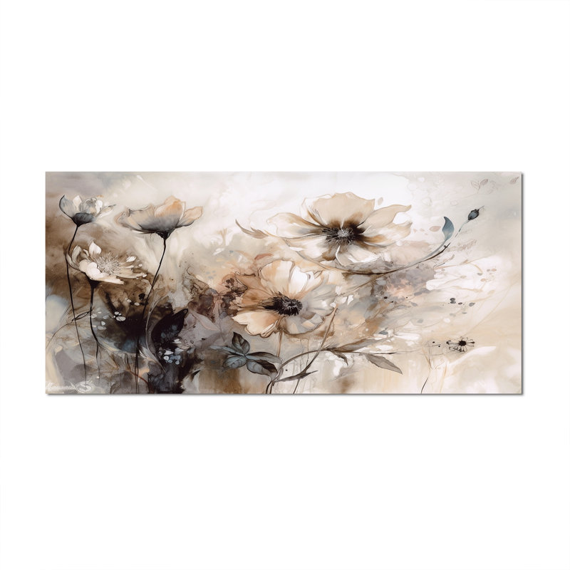 Impressions florales délicates et chaudes - décoration murale florale, Toile tendue, H 28 po x l 60 po, No Frame
