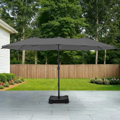 Nyasia 15 ft. x 9 ft. Rectangular Market Umbrella with Base, Light Grey (Sand Not Included)