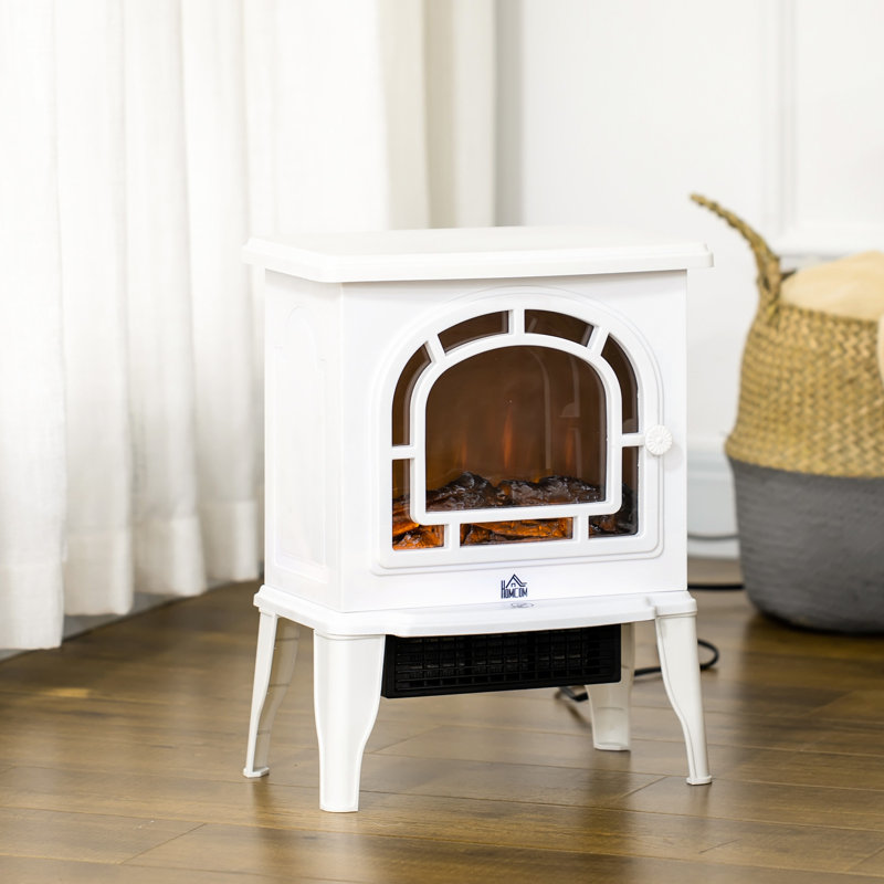Foyer électrique 18 po, blanc, 750 W / 1500 W, température réglable, effet de flamme à DEL réaliste, protection contre la surchauffe, autoportant, spectacle d'apparence de 160 à 215 pieds carrés,