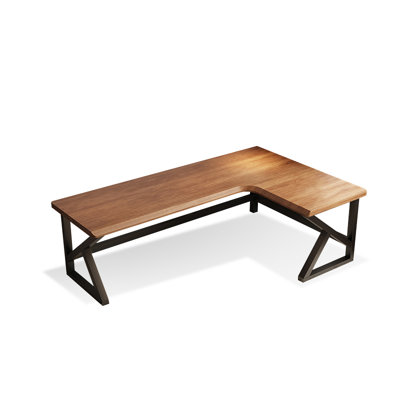 Light-walnut + Black L-Shaped Solid Wood + Iron desk