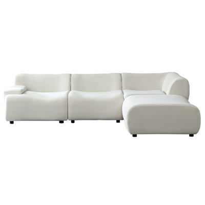 Roanna Velvet L-Shaped Sectional with Ottoman Reversible