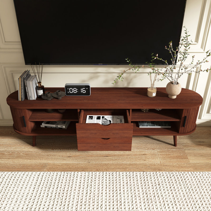 70.8" Mid-Century Modern TV Stand With Power Outlet, 2 Drawers For Tvs Up To 75"