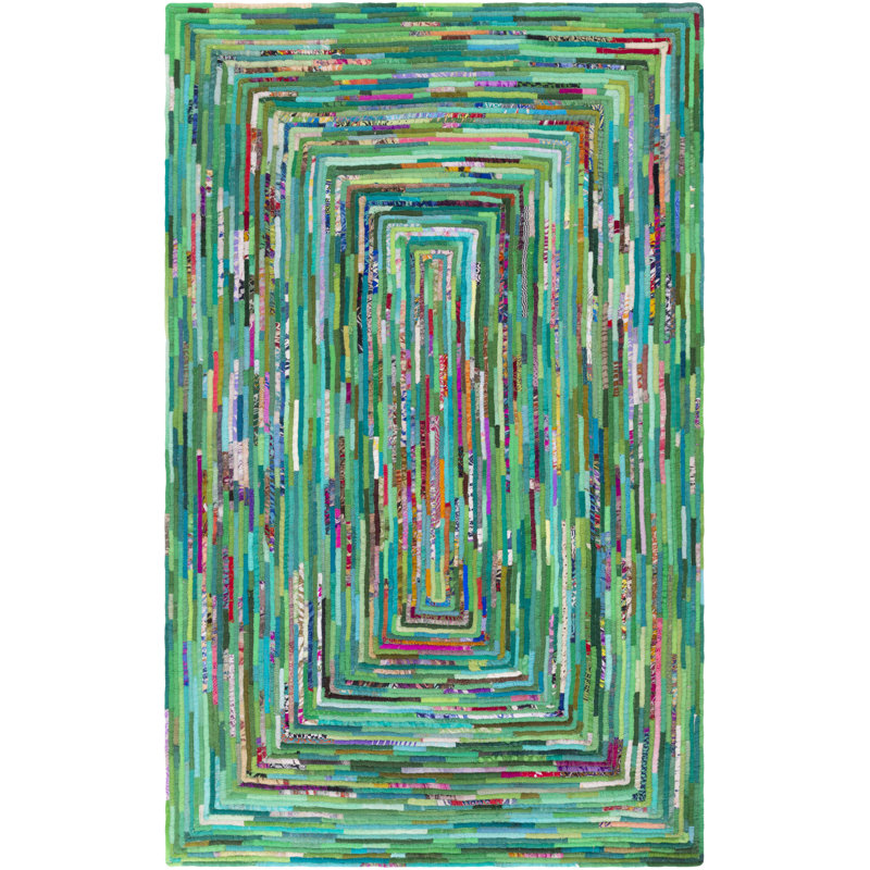Tapis vert/bleu tissé à la main Thao, Rectangle 6 pi x 9 pi