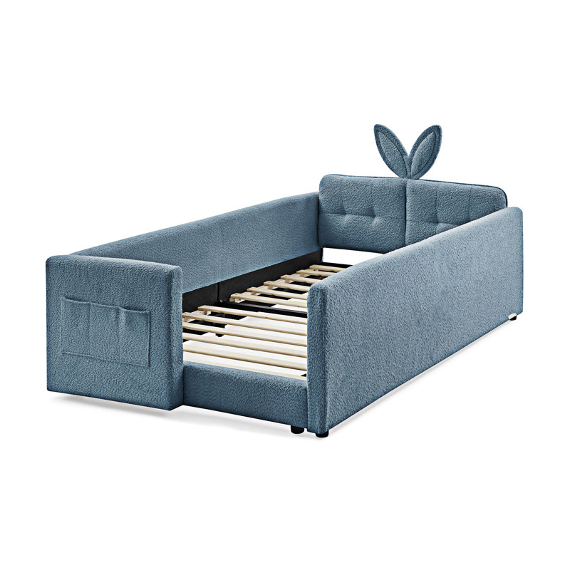 Upholstered Platm Bed With Pocket, Baby Blue