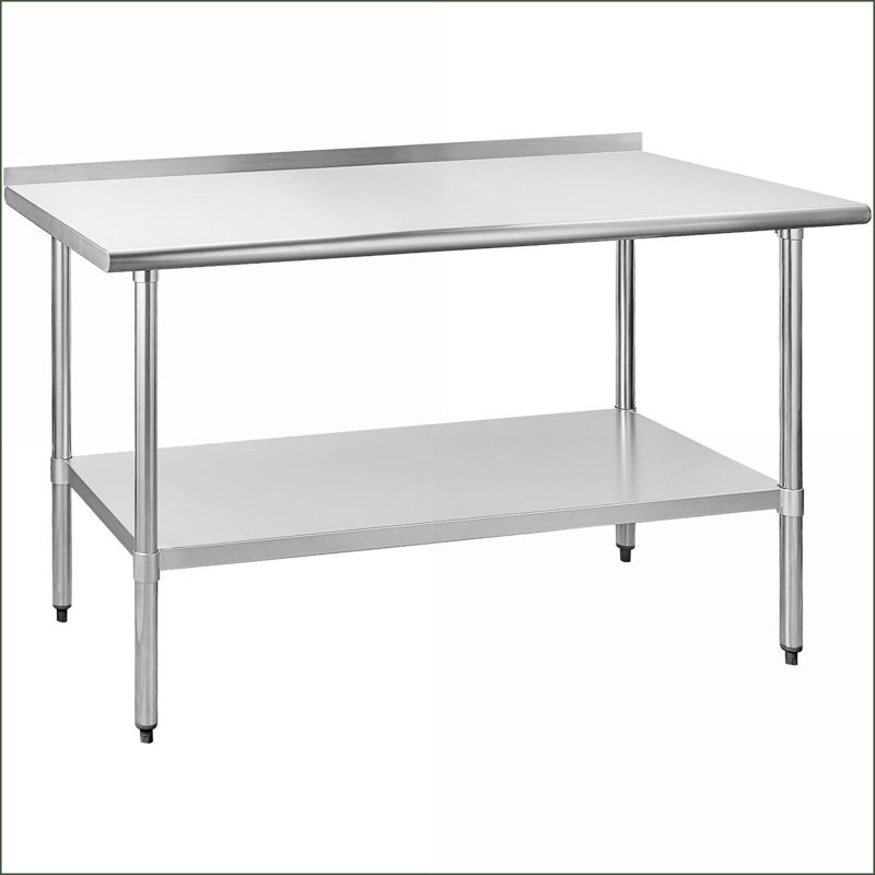 Tables de salle à manger | Mesa de Comedor | Table en acier inoxydable 24 po x 60 po, tablette inférieure ajustable, maison / commercial / extérieur | Argent brossé