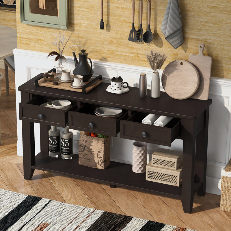 Console de 55,4 po avec tiroirs, Café noir