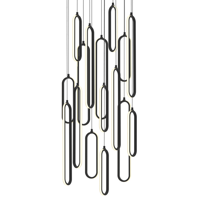 Jevone LED Round Pendant - 24"W, Black