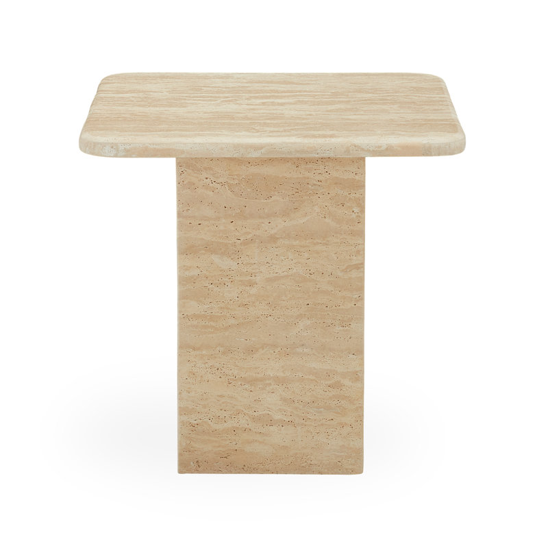 Table de bout à piédestal en pierre, H 17 po x l 18 po x P 18 po