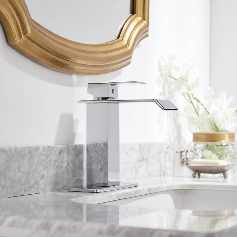 Chrome Single-Handle Waterfall Bathroom Faucet with Drain Assembly