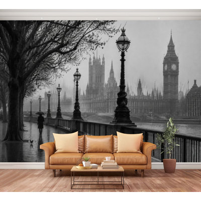 Wall Mural Peel and Stick Wallpaper Big Ben Houses Parliament rain Self-Adhesive Removable Contact Paper Wall Decor for Living Room Bedroom 100"H x 144"W