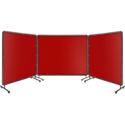 3-Panel Flame-Resistant Welding Screen with Frame & Locking Swivel Casters - Clear PVC Safety Curtain for Welding, Workshops, Garages