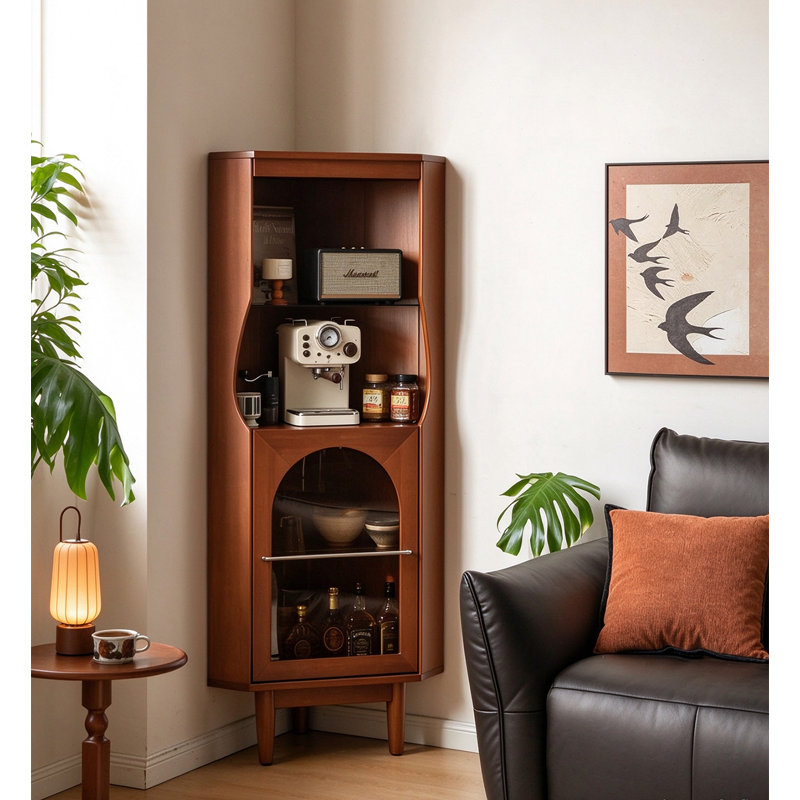 Vitrine de coin rétro rétro avec porte en verre arquée