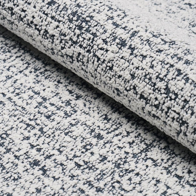 Tissu intérieur / extérieur Zuzu, Blanc / bleu marine