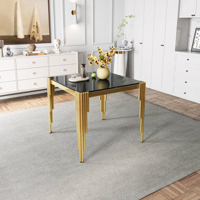35.43" Contemporary Square Dining Table With Tempered Glass Top And Stainless steel Legs,kitchen table,dining table