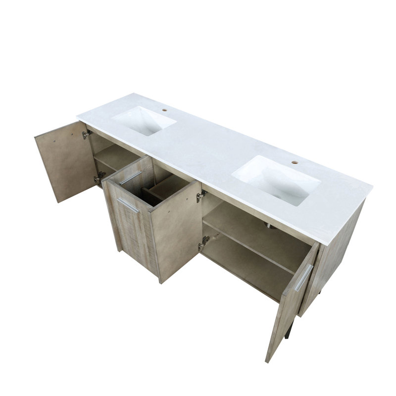 Meuble-lavabo double 72 po Rustic X P 20 po D, avec plateau en quartz blanc