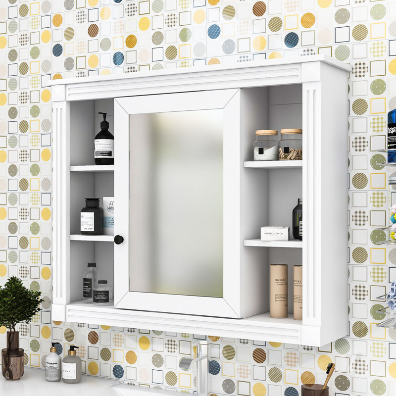 Armoire de rangement murale, armoire à pharmacie avec miroir et rangement dissimulé Viehmann, Blanc