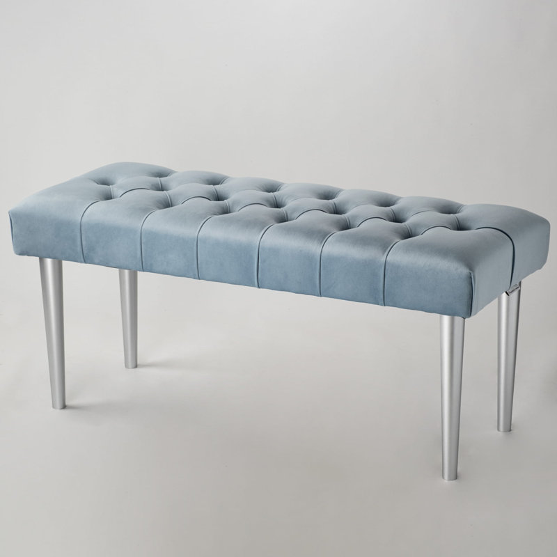 Velvet Upholstered Bench, Mint/Evidens Silver, H45 x W120 x D35cm