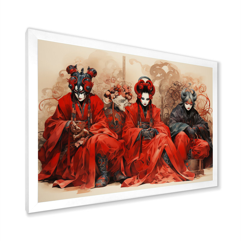 «Japon Art», art de kabirî IV sur toile, H 16 po x l 32 po x P 1 po, Cadre simple blanc