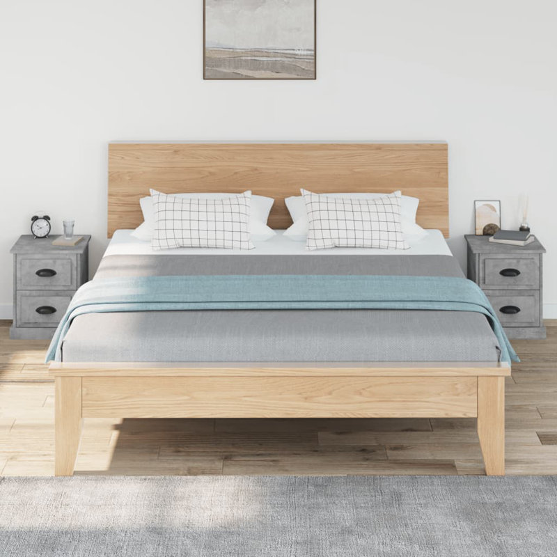 Bellechester 39cm W Solid + Manufactured Wood Bedside Table, Set of 2, Concrete Grey