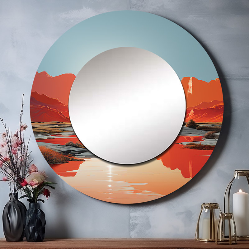 Bold Sunrise Horizon II - miroir mural traditionnel unique, miroir rond pêche, impression d'art en métal, 29 po x 29 po