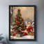 Père Noël noir encadré noir décorant un arbre de Noël, impressions murales de style rétro-1204195708