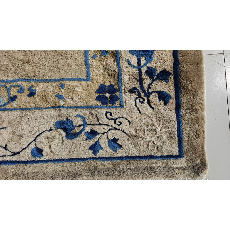 Chinese - Peking Wool Room Size Rectangle 1920s Knotted Ivory Antique Rug