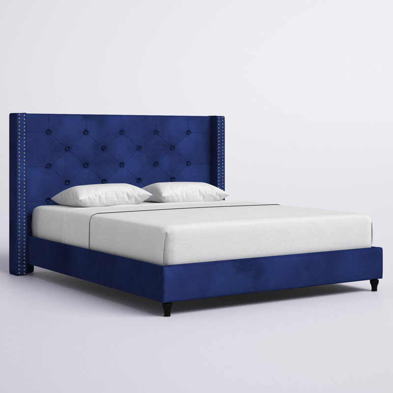 Lit plateforme tapissier Ikbale, Bleu, Grand