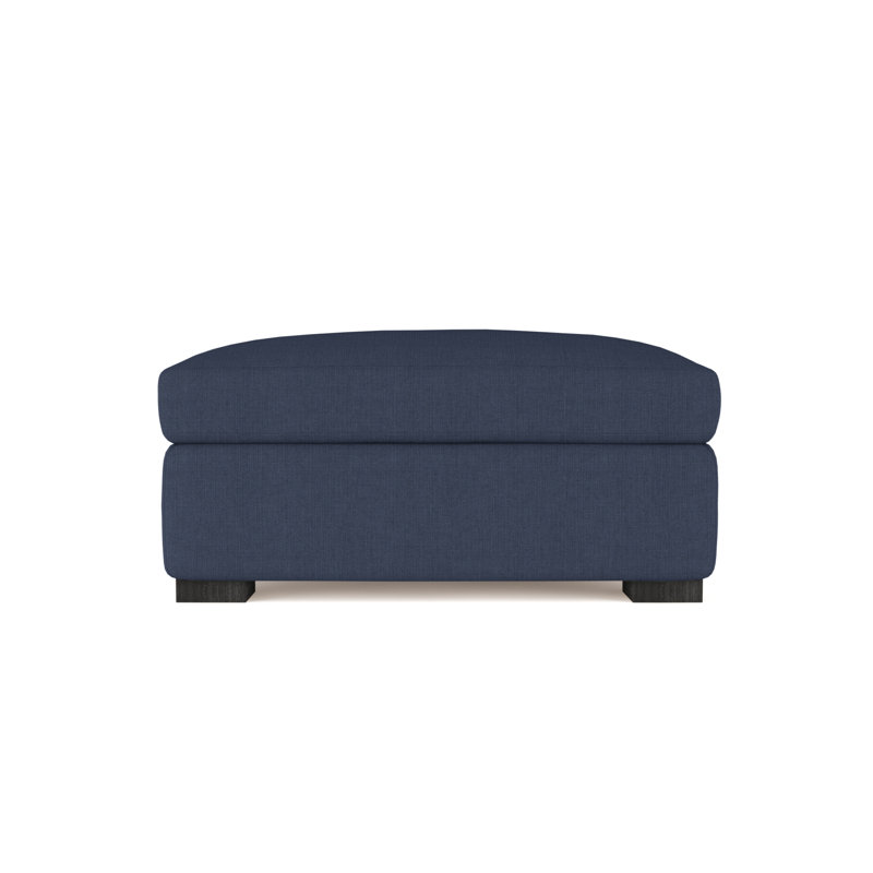 Crosby Ottoman, Plush Velvet Blue Print, Ebony