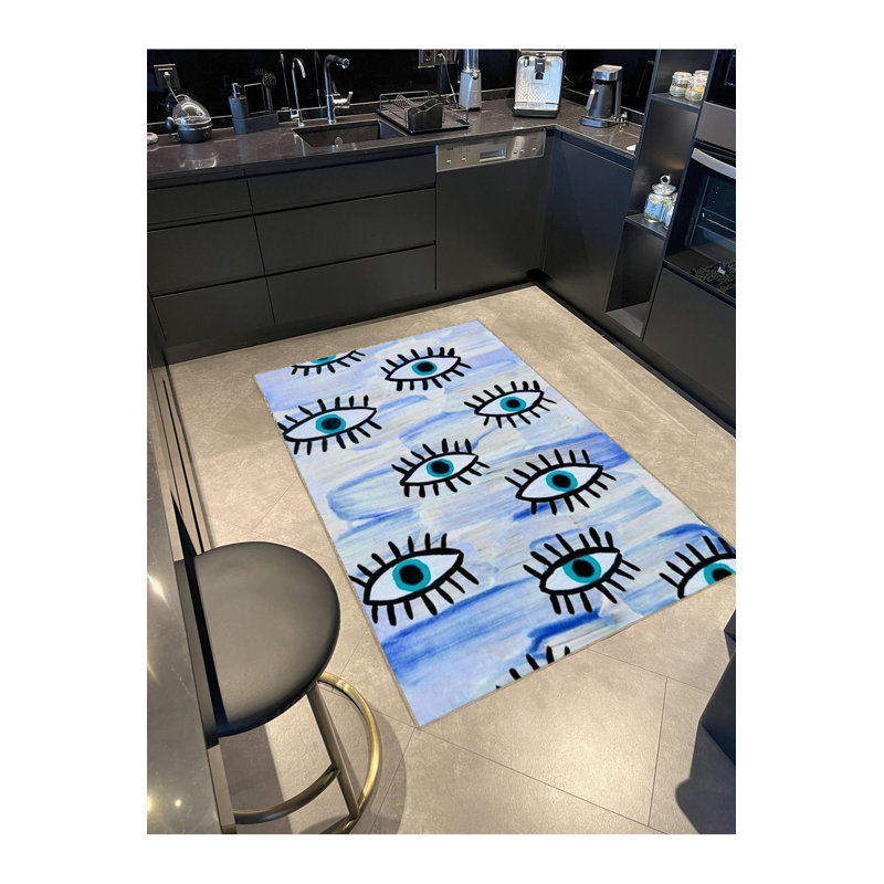 Tapis lavable décoratif Blue Eye, Sous-tapis carré 3 pi 3 po inclus