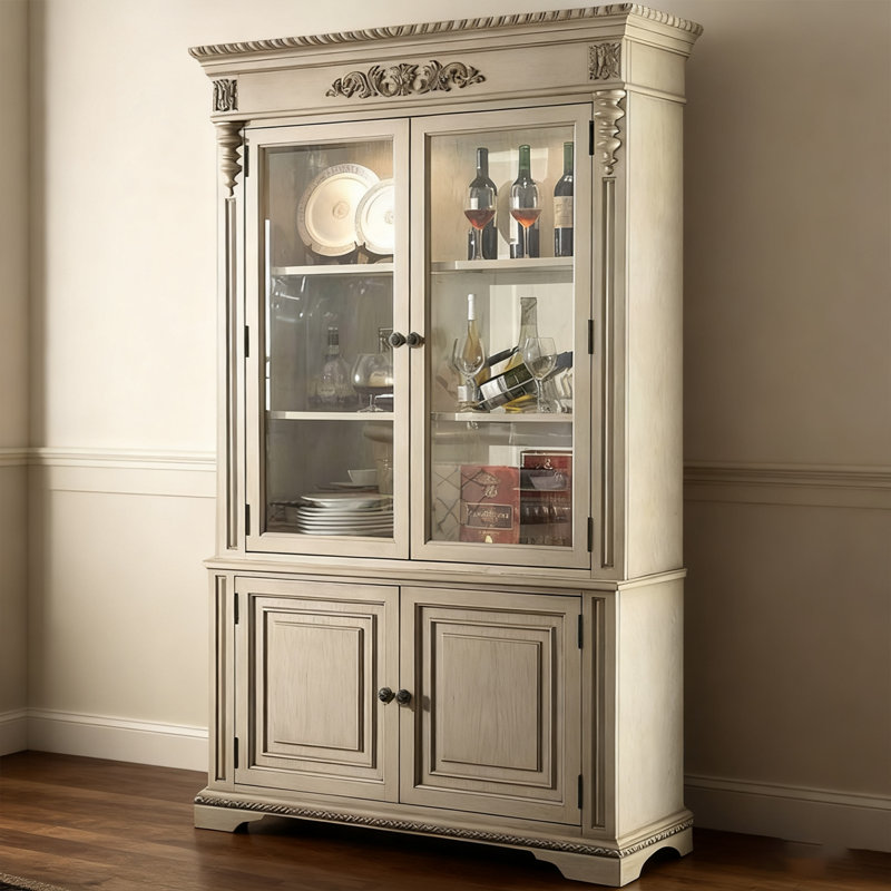 Beige Solid + Manufactured Wood+Glass Display Cases