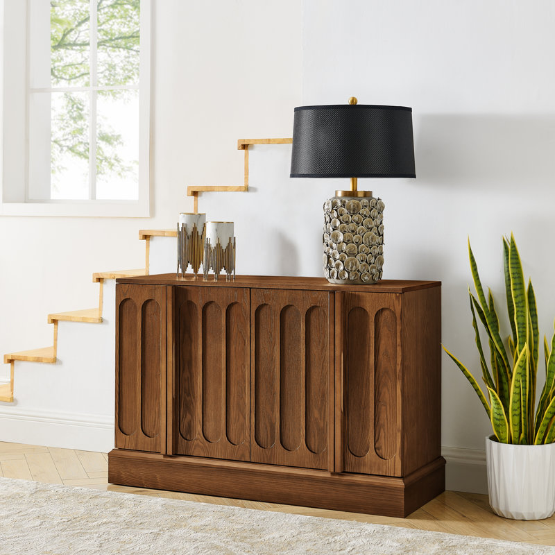 Armoire Mid-Century moderne cannelée avec tablettes réglables et base robuste, Brown