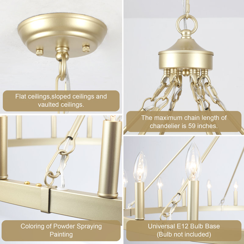 Luminaire de style campagnard rond de style campagnard à 24 lumières Yeraldine, Doré clair, 24 lumières