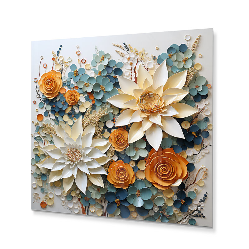 Succulentes blanches, fleurs sereines, reproduction florale sur métal, H 23 po x l 23 po x P 1 po