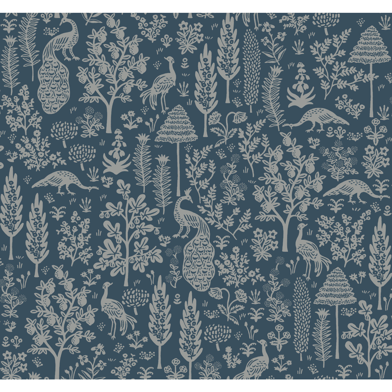 Menagerie Toile Wallpaper Roll, Dark Blue