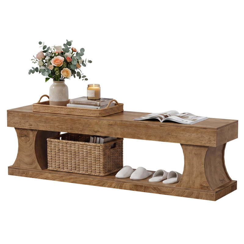Upholstered Bench with Shelves