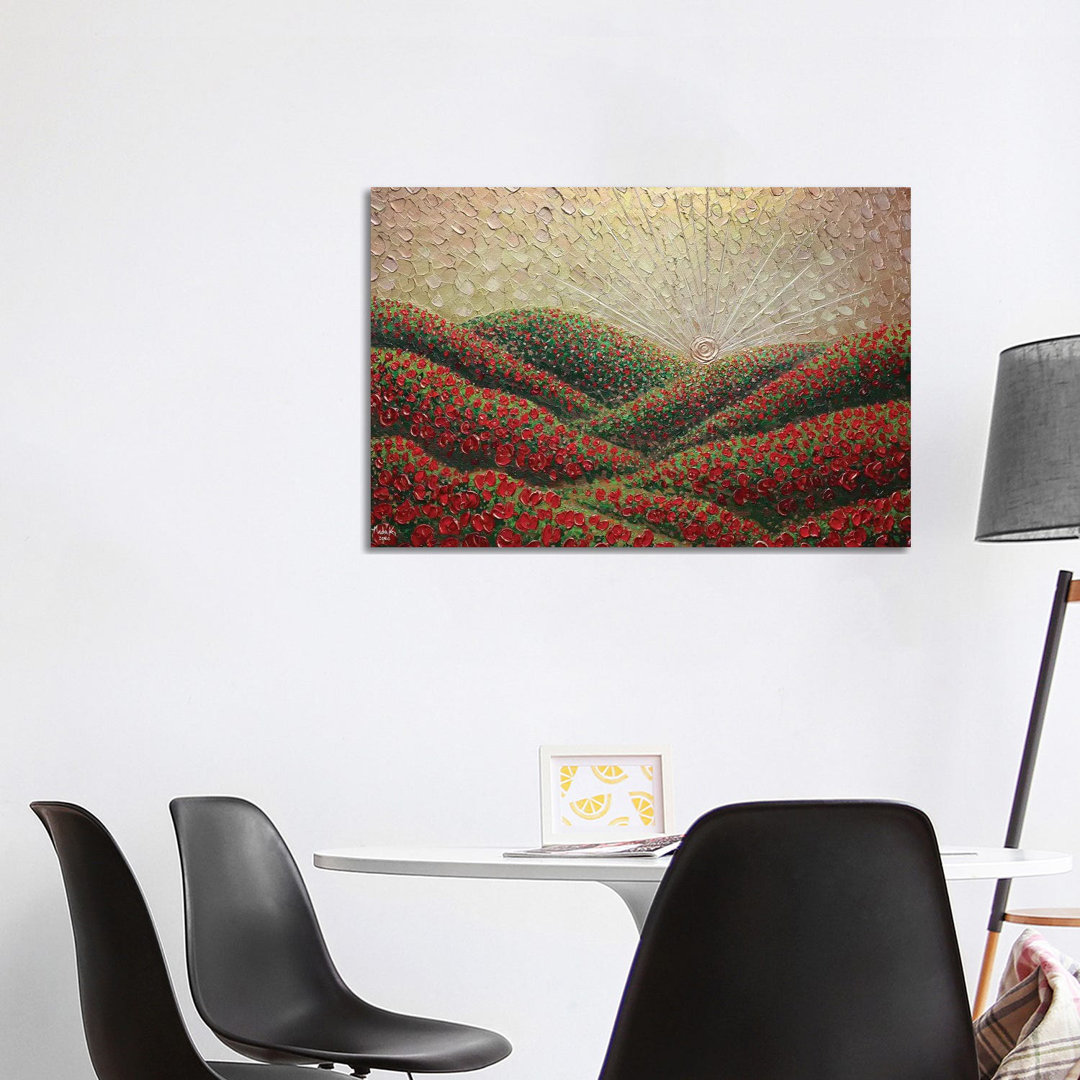 Hidden Hills - Gold Red von Nada Khatib - Galerie-umwickelte Leinwand Giclée auf Leinwand ohne Rahmen