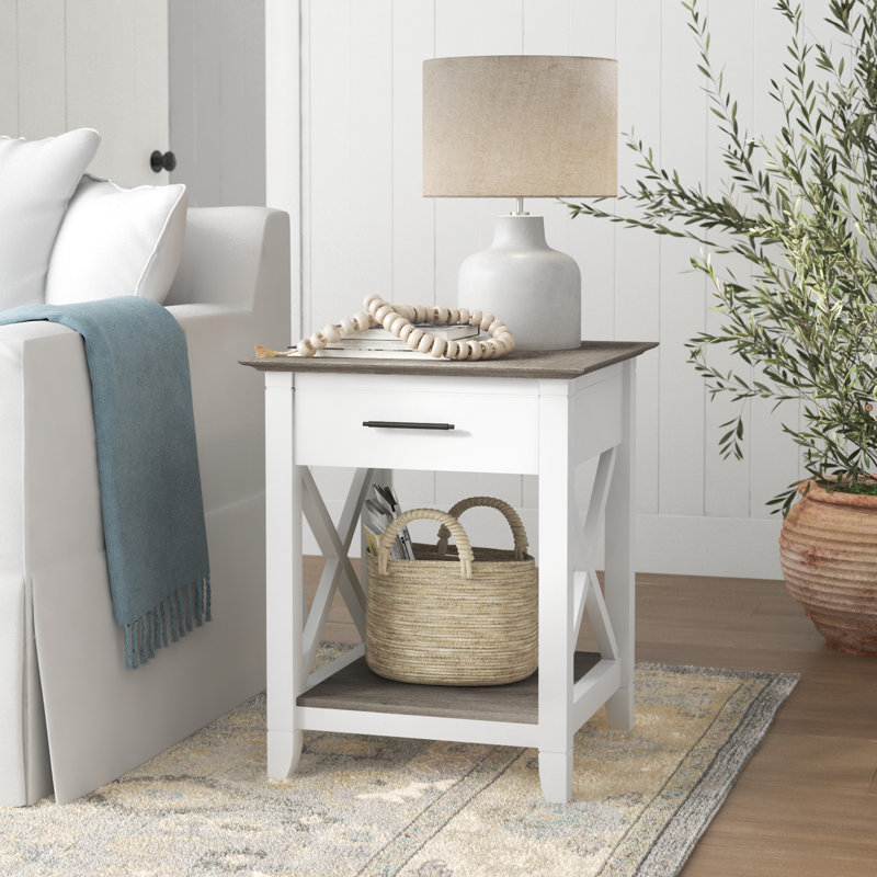Table de bout avec rangement Huckins, Gris déclin / blanc pur